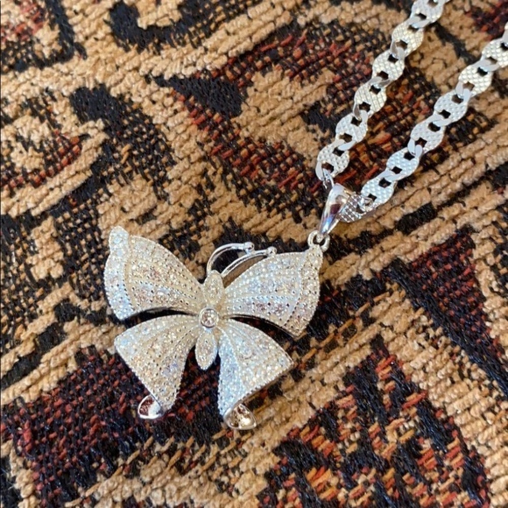 Sterling silver CZ sideway Butterfly Pendant